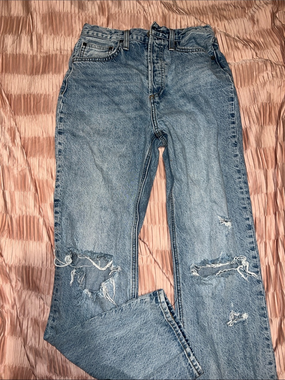 Denim Forum Women's Light Blue Distressed Straight-Leg Jeans